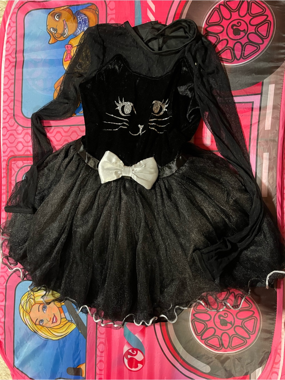 Girls' Black Cat Tutu Costume Dress with White Bow